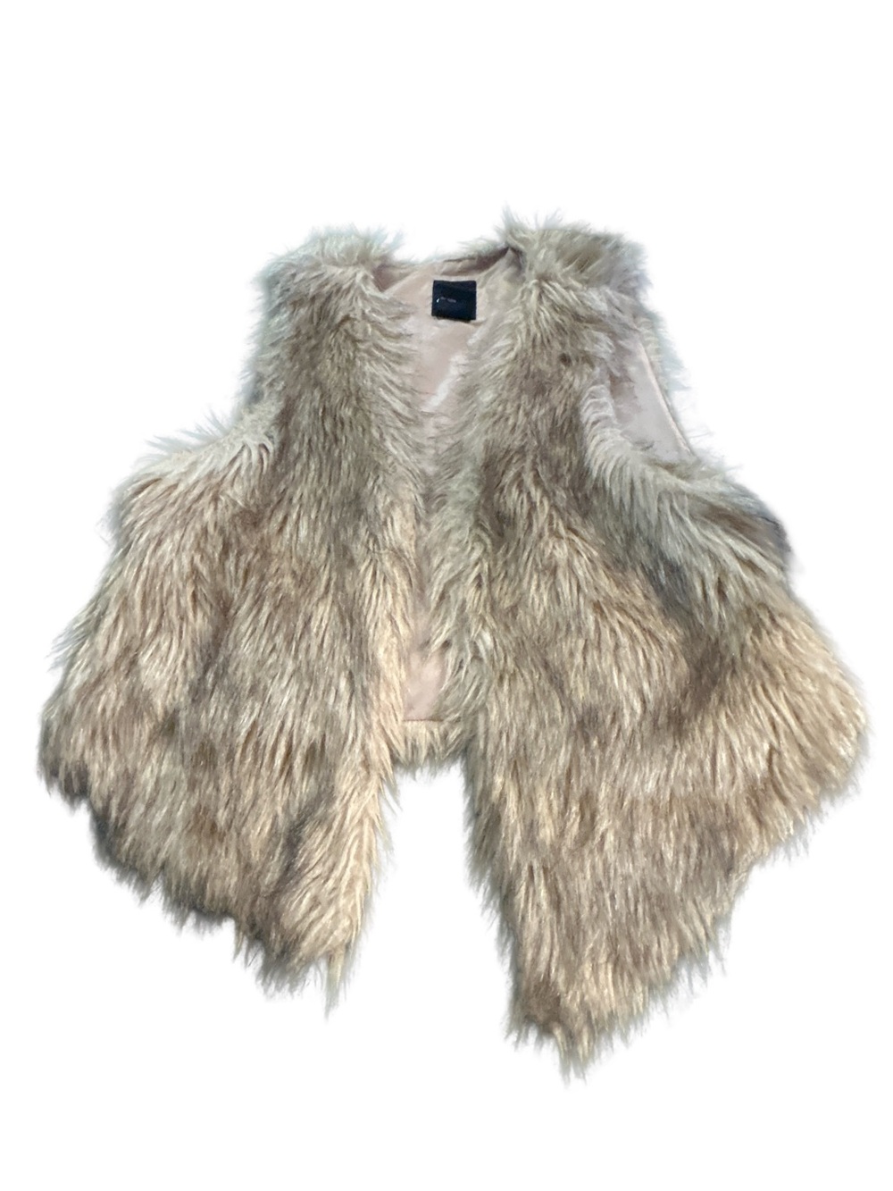 Me Jane Faux Fur Vest XL Cream Shaggy Open Front Asymmetrical Cozy Whimsigoth